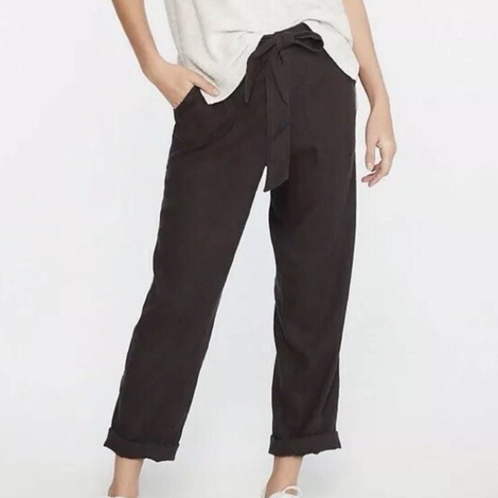 Lou & Grey For LOFT Women S Grey Linen Blend Elastic Waist Tapered Ankle Pants